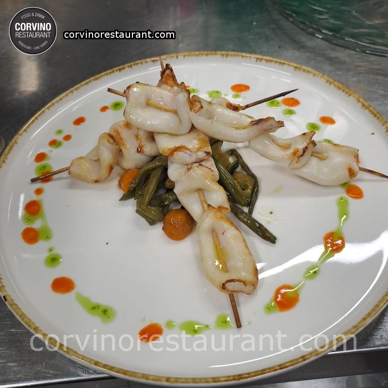 Squid skewer with seasonal vegetables Squid skewer with seasonal vegetables